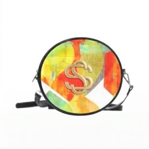 Sac Bandoulière Rond Aura - Imprimé Graphique Orange Satinuxe