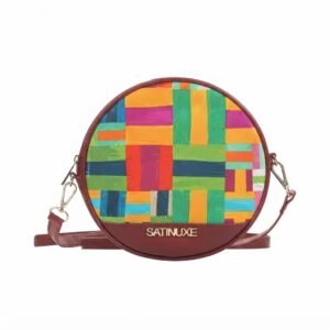 Sac Bandoulière Rond Aura – Imprimé Graphique Multicolore Satinuxe